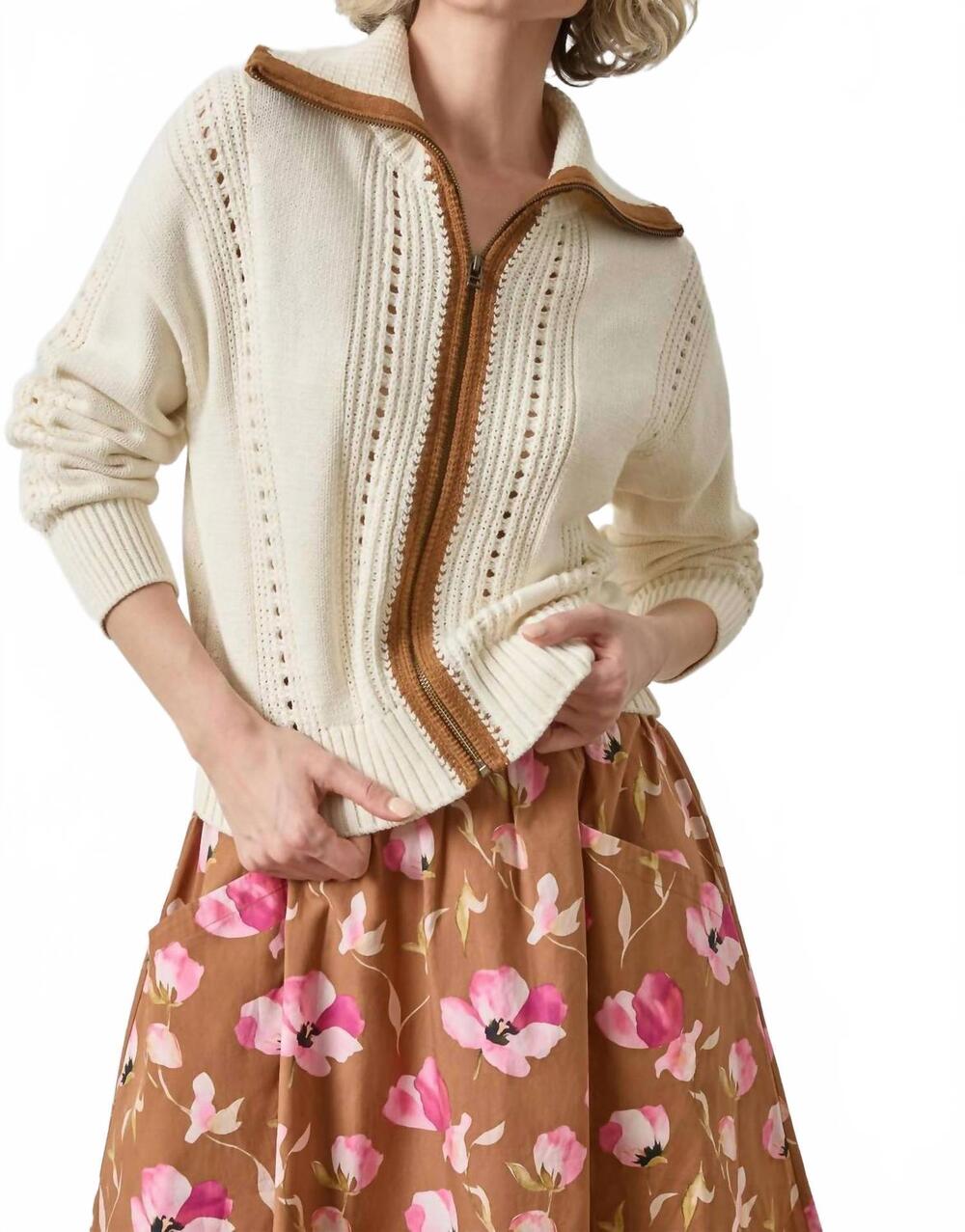 NEW LILLA P contrast collar zip cardigan in rope